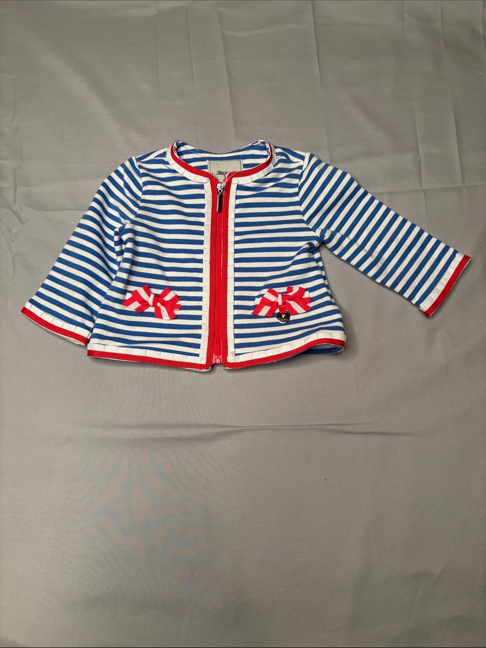Mayoral Girl Toddler Blue Red White Striped Top Jacket Bows Size 62cm 3m NWT - Picture 1 of 15